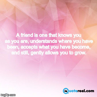 A friend is one that knows you as you are, understands where you have been, accepts what you have become, and still, gently allows you to grow