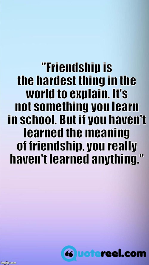 "Friendship is the hardest thing in the world to explain. It's not something you learn in school. But if you haven't learned the meaning of friendship, you really haven't learned anything."